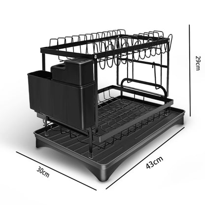 Kitchen Dish Rack - 2 Tiers Expandable Drying Drainer with Cutlery and Removable Dividers