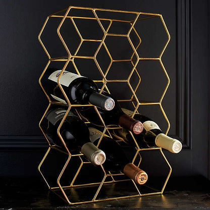 Wine Rack - Geometric Lightweight Gold Wine Rack for 11 Wine Bottles