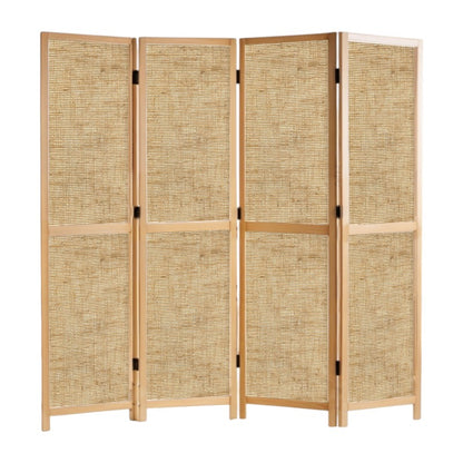 Partition Room Divider - 4 Panel Single-Sided Hessian Folding Screen Room Divider with Solid Wooden Frames