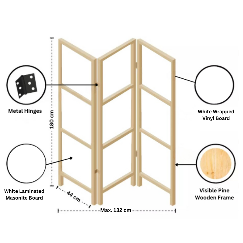 Partition Room Divider - 3 Panel Folding Privacy Screen Room Divider with Solid Wooden Frames