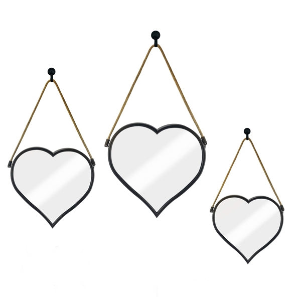 Wall Mirror Set - 3 Piece Heart Shaped Decorative Hanging Mirror Set