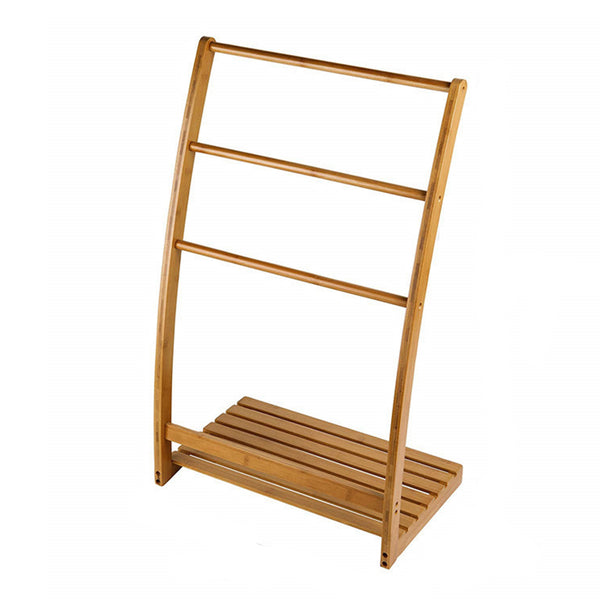 Towel Storage Rack - 3 Rail Bamboo Freestanding Towel Storage Rack Stand