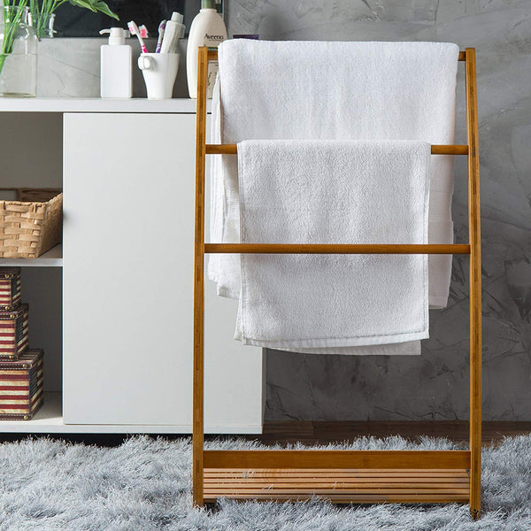 Towel Storage Rack - 3 Rail Bamboo Freestanding Towel Storage Rack Stand