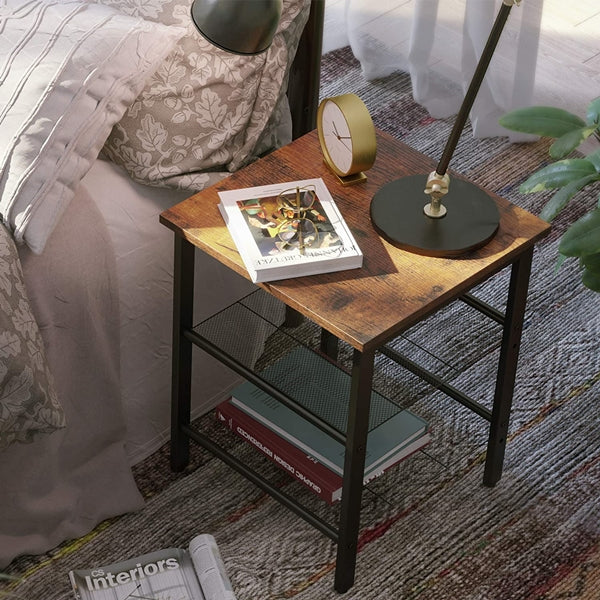 Wooden Side Table - 3 Tier Rustic End Table Industrial Shape Wooden Side Table Living Room