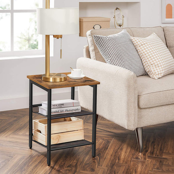 Wooden Side Table - 3 Tier Rustic End Table Industrial Shape Wooden Side Table Living Room