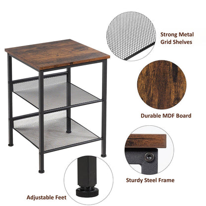 Wooden Side Table - 3 Tier Rustic End Table Industrial Shape Wooden Side Table Living Room