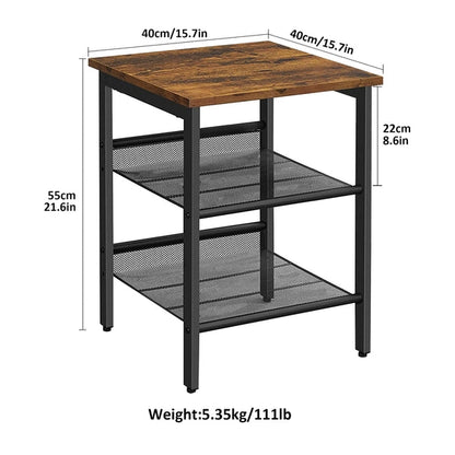 Wooden Side Table - 3 Tier Rustic End Table Industrial Shape Wooden Side Table Living Room