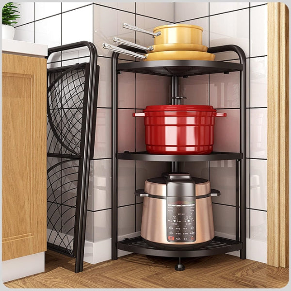 3 Tier Storage Rack Organizer - Stylish Metal 3 Tier Multipurpose Kitchen Shelf Corner Storage Rack Organizer