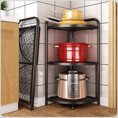 3 Tier Storage Rack Organizer - Stylish Metal 3 Tier Multipurpose Kitchen Shelf Corner Storage Rack Organizer