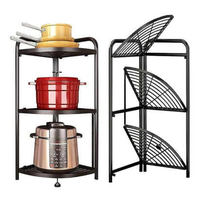 3 Tier Storage Rack Organizer - Stylish Metal 3 Tier Multipurpose Kitchen Shelf Corner Storage Rack Organizer