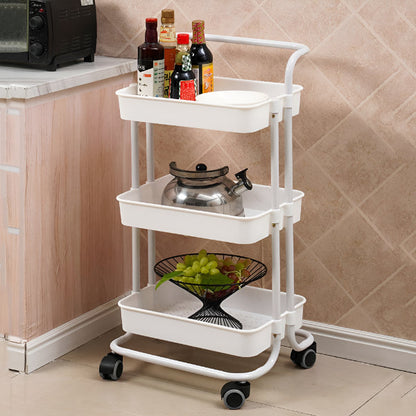 3 Tier Utility Rolling Cart - Storage Organizer Cart Multi-Functional Trolley Cart with 2 Lockable Wheels and Handle