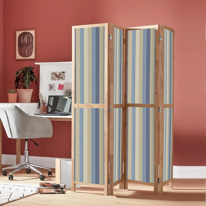 Partition Room Divider - 4-Panel Single-Sided Upholstery Fabric Folding Screen Room Divider with Wooden Frame