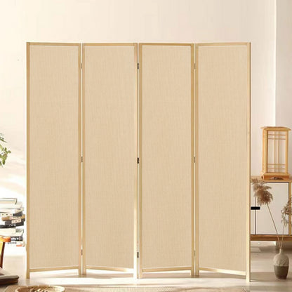 Partition Room Divider - 4-Panel Canvas Folding Privacy Screen Room Divider with Solid Smooth Wooden Frame