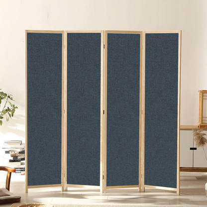 Partition Room Divider - 4-Panel Canvas Folding Privacy Screen Room Divider with Solid Smooth Wooden Frame