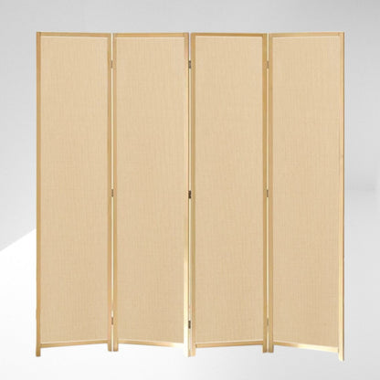 Partition Room Divider - 4-Panel Canvas Folding Privacy Screen Room Divider with Solid Smooth Wooden Frame