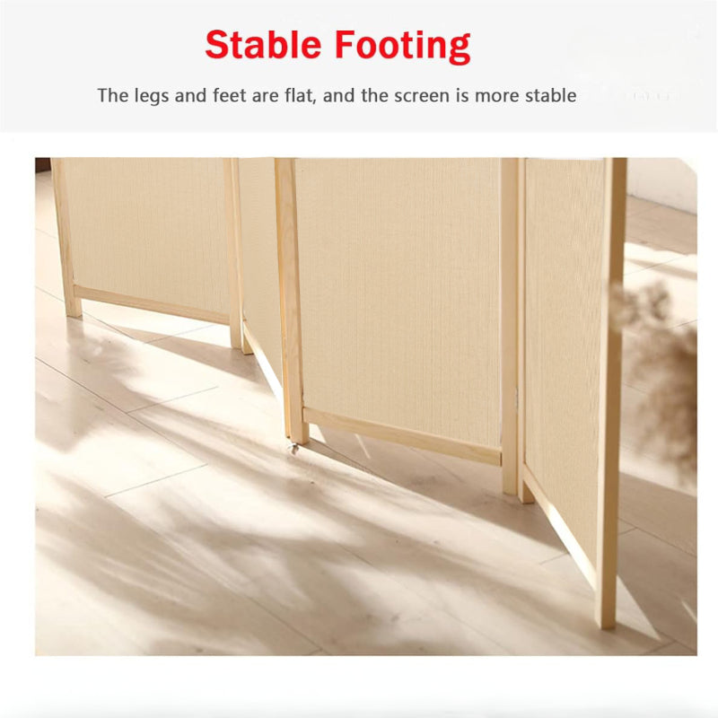 Partition Room Divider - 4-Panel Canvas Folding Privacy Screen Room Divider with Solid Smooth Wooden Frame