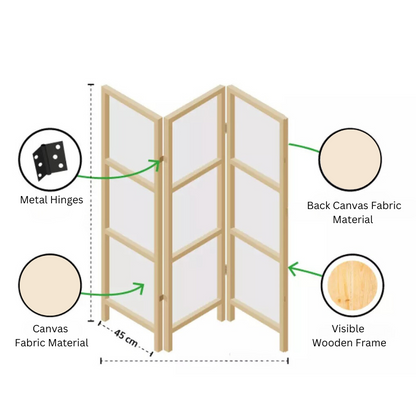 Partition Room Divider - 4-Panel Canvas Folding Privacy Screen Room Divider with Solid Smooth Wooden Frame