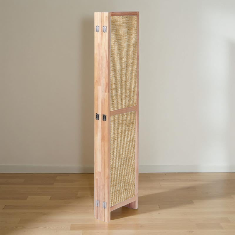 Partition Room Divider - Four-Panel See-through Hessian Folding Screen Room Divider with Solid Wooden Frames