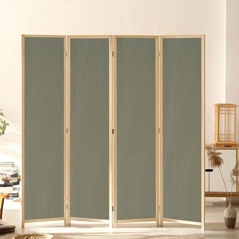 Partition Room Divider - 4-Panel Olive Canvas Folding Privacy Screen Room Divider with Solid Smooth Wooden Frame