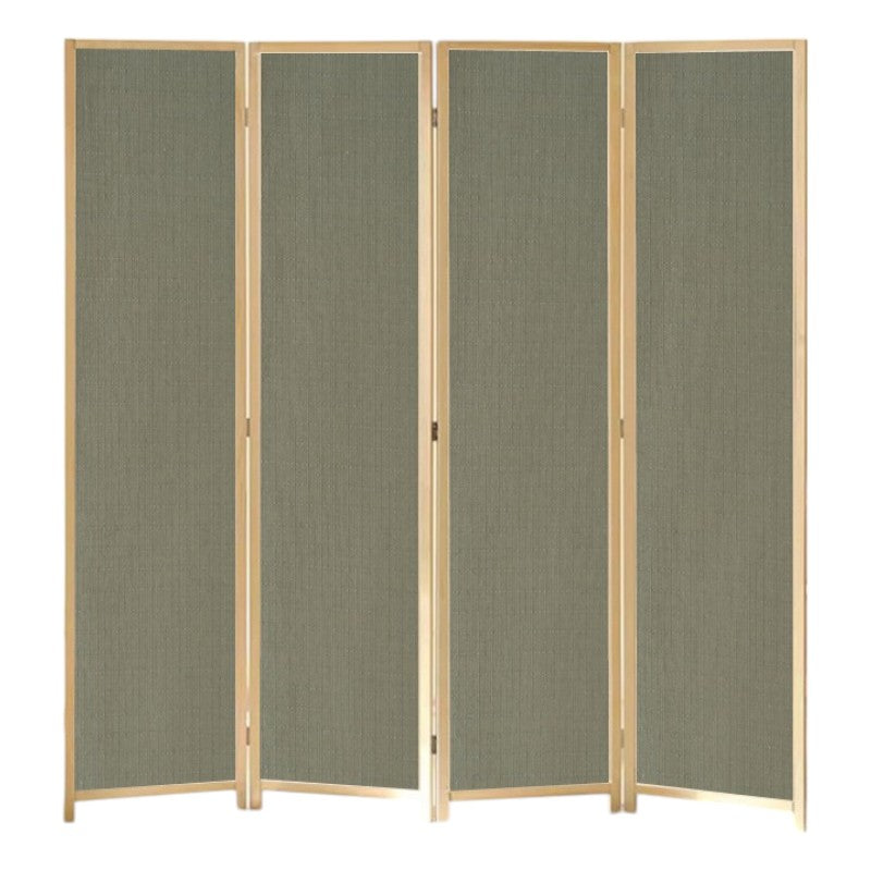 Partition Room Divider - 4-Panel Olive Canvas Folding Privacy Screen Room Divider with Solid Smooth Wooden Frame