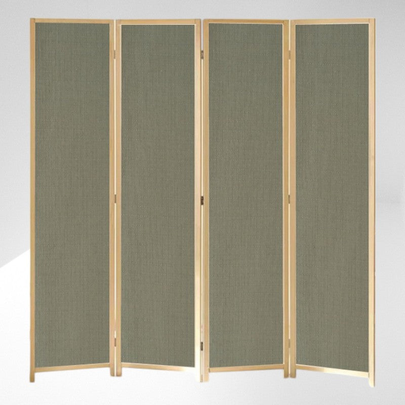 Partition Room Divider - 4-Panel Olive Canvas Folding Privacy Screen Room Divider with Solid Smooth Wooden Frame