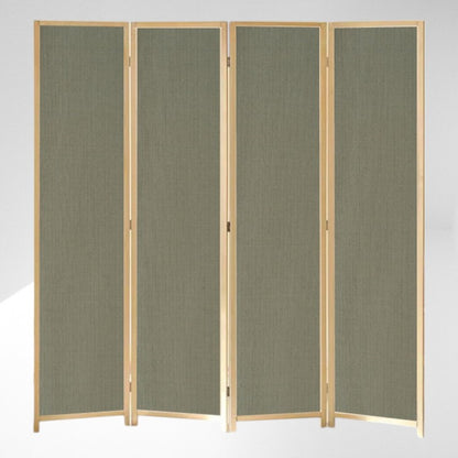 Partition Room Divider - 4-Panel Olive Canvas Folding Privacy Screen Room Divider with Solid Smooth Wooden Frame