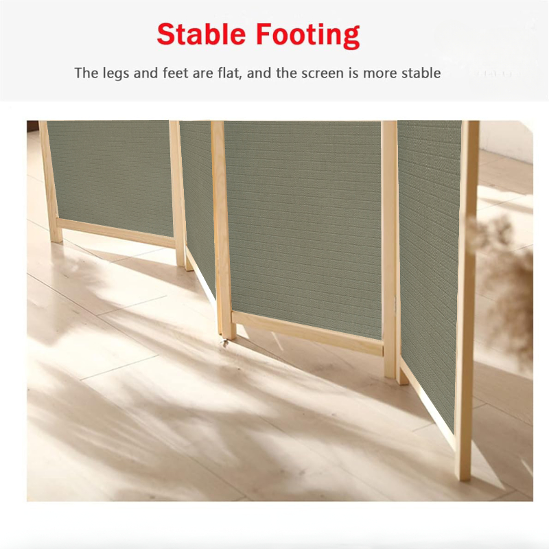 Partition Room Divider - 4-Panel Olive Canvas Folding Privacy Screen Room Divider with Solid Smooth Wooden Frame