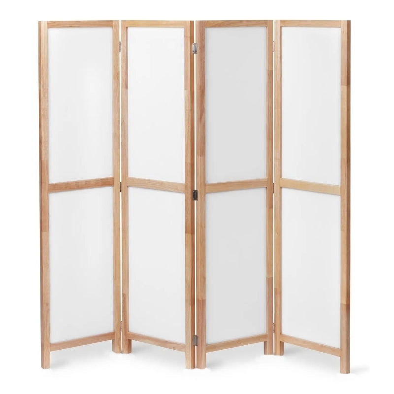 Partition Room Divider - Four-Panel Folding Privacy Screen Room Divider with Solid Wooden Frames