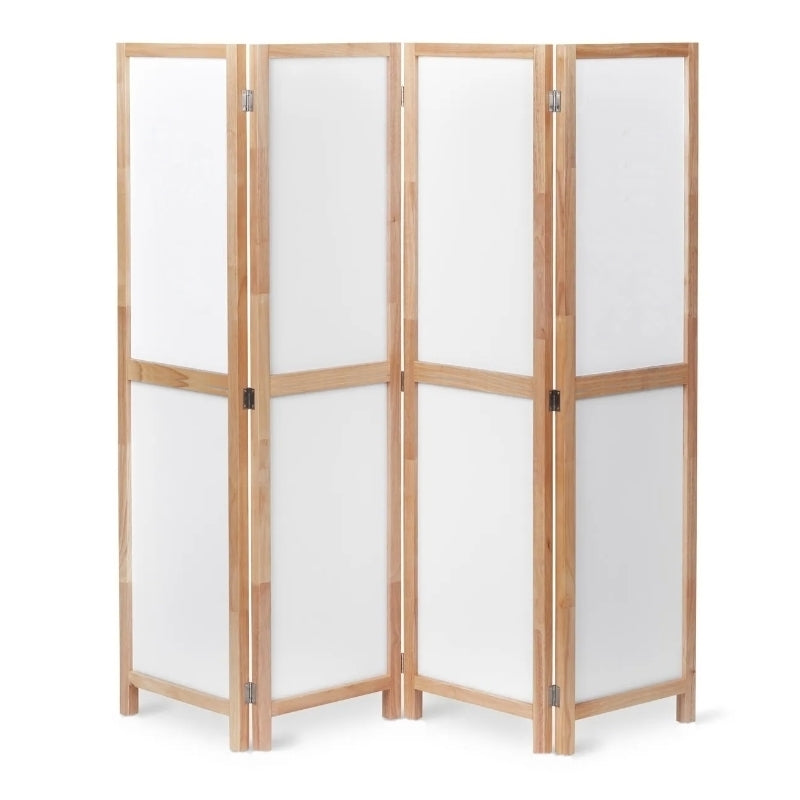 Partition Room Divider - Four-Panel Folding Privacy Screen Room Divider with Solid Wooden Frames