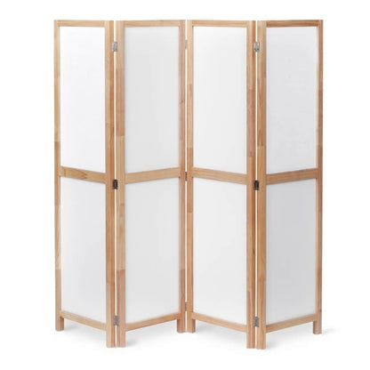 Partition Room Divider - Four-Panel Folding Privacy Screen Room Divider with Solid Wooden Frames