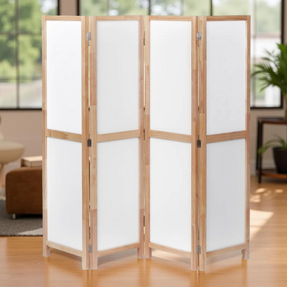 Partition Room Divider - 4 Panel Folding Privacy Screen Room Divider with Solid Wooden Frames