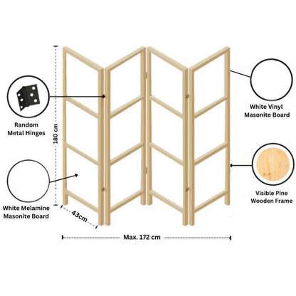 Partition Room Divider - 4 Panel Folding Privacy Screen Room Divider with Solid Wooden Frames