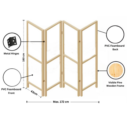 Partition Room Divider - Four-Panel Folding Privacy Screen Room Divider with Solid Wooden Frames