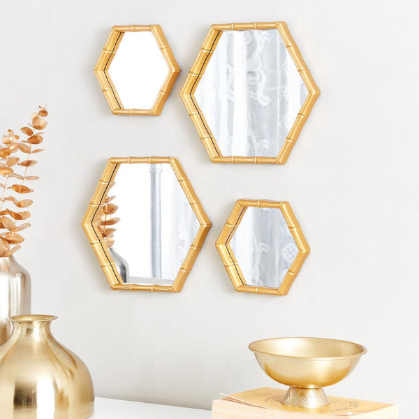 Wall Mirror Set - 4-Piece Hexagon Decorative Wall Hanging Mirror Set