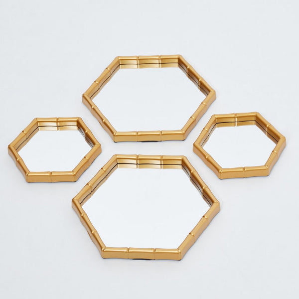 Wall Mirror Set - 4-Piece Hexagon Decorative Wall Hanging Mirror Set