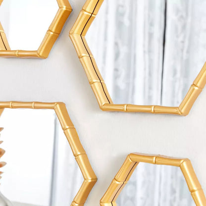 Wall Mirror Set - 4-Piece Hexagon Decorative Wall Hanging Mirror Set