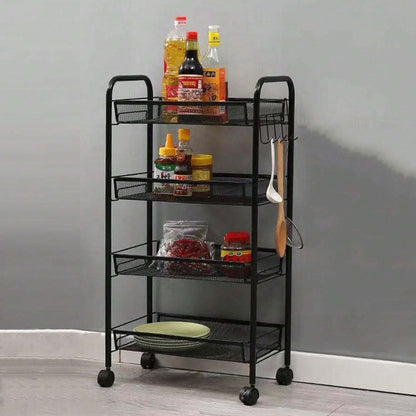 Metal Mesh Utility Cart - 4-Tier Metal Storage Rolling Mesh Utility Trolley Cart with Wheels