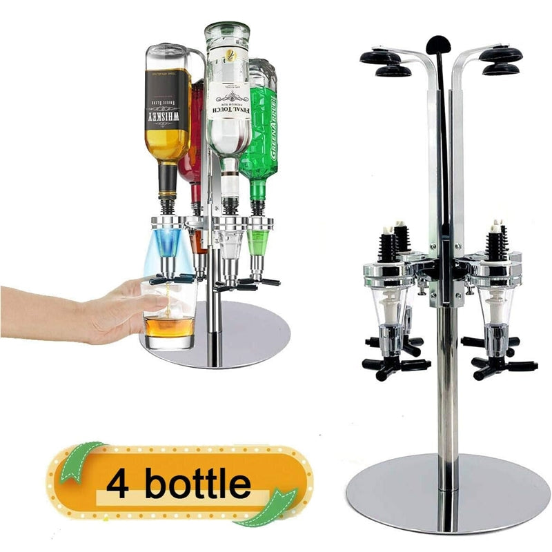 Liquor Dispenser - 4 Bottle Rotary Bar Butler Drinks Stand Spirits Wine Optic Dispenser Party Steel