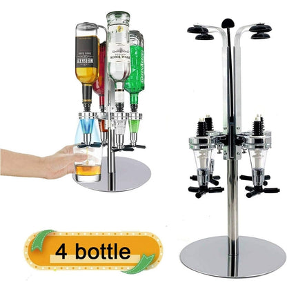 Liquor Dispenser - 4 Bottle Rotary Bar Butler Drinks Stand Spirits Wine Optic Dispenser Party Steel