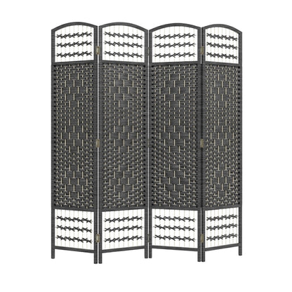 Partition Room Divider - 4 Panel Natural Fiber Folding Diamond Double-Weaved Room Screen Divider