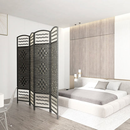 Partition Room Divider - 4 Panel Natural Fiber Folding Diamond Double-Weaved Room Screen Divider