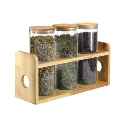 Borosilicate Glass Jars - 4 Piece Borosilicate Glass Spice Jars with Bamboo Lid, Silicone Sealing & Storage Rack Set