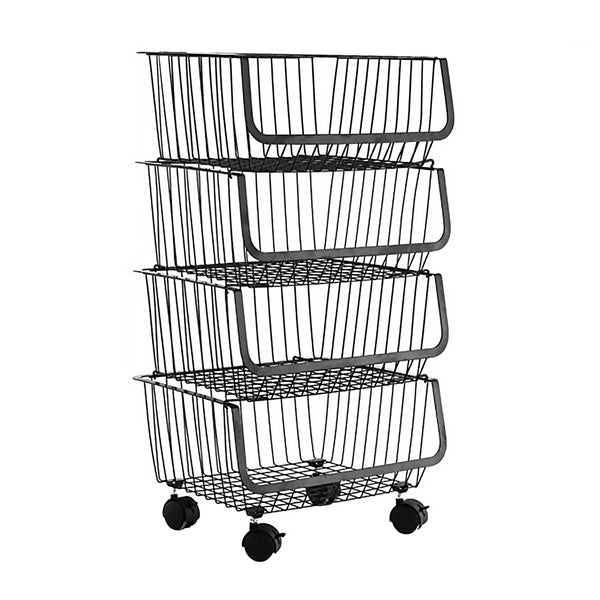 Metal Wire Storage Utility Cart - Storage Basket 4â€‘Tier Stackable Metal Wire Basket Utility Cart