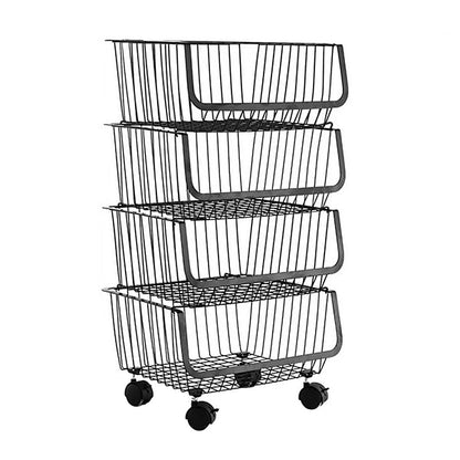 Metal Wire Storage Utility Cart - Storage Basket 4â€‘Tier Stackable Metal Wire Basket Utility Cart