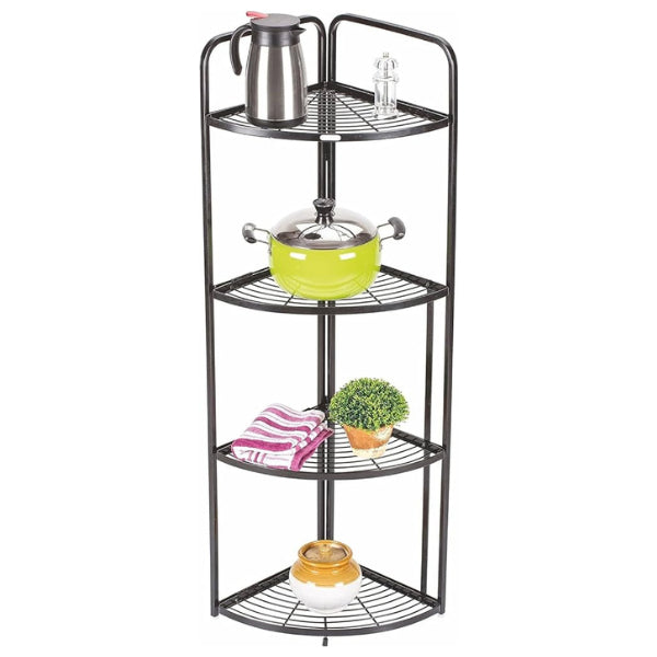 4 Tier Storage Rack Organizer - Stylish Metal 4 Tier Multipurpose Kitchen Shelf Corner Storage Rack Organizer