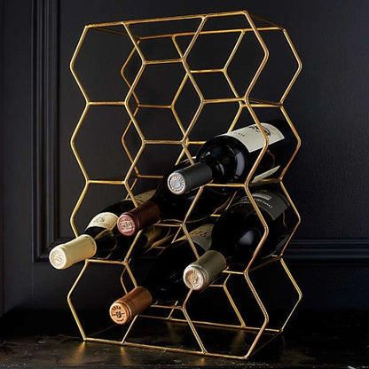 Wine Rack - Geometric Lightweight Gold Wine Rack for 11 Wine Bottles