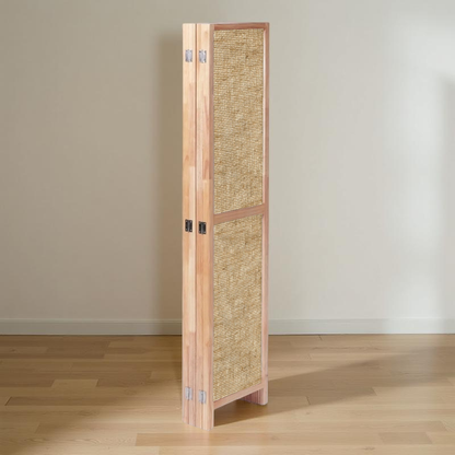 Partition Room Divider - 4 Panel Single-Sided Hessian Folding Screen Room Divider with Solid Wooden Frames