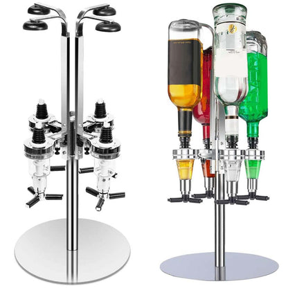 Liquor Dispenser - 4 Bottle Rotary Bar Butler Drinks Stand Spirits Wine Optic Dispenser Party Steel