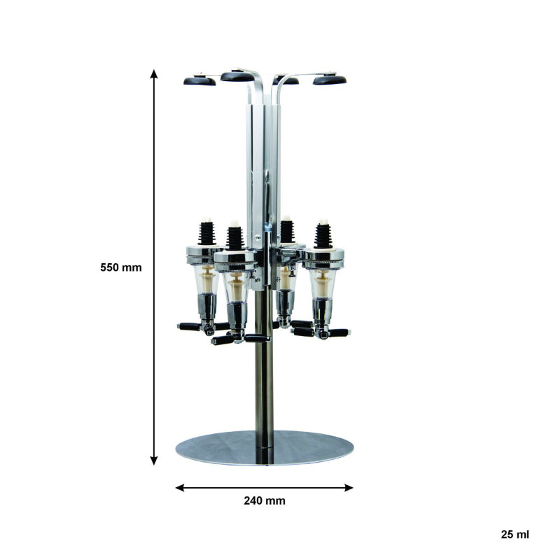 Liquor Dispenser - 4 Bottle Rotary Bar Butler Drinks Stand Spirits Wine Optic Dispenser Party Steel