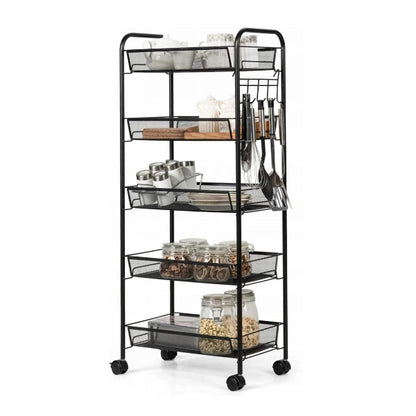 Metal Mesh Utility Cart - 5-Tier Metal Storage Rolling Mesh Utility Trolley Cart with Wheels